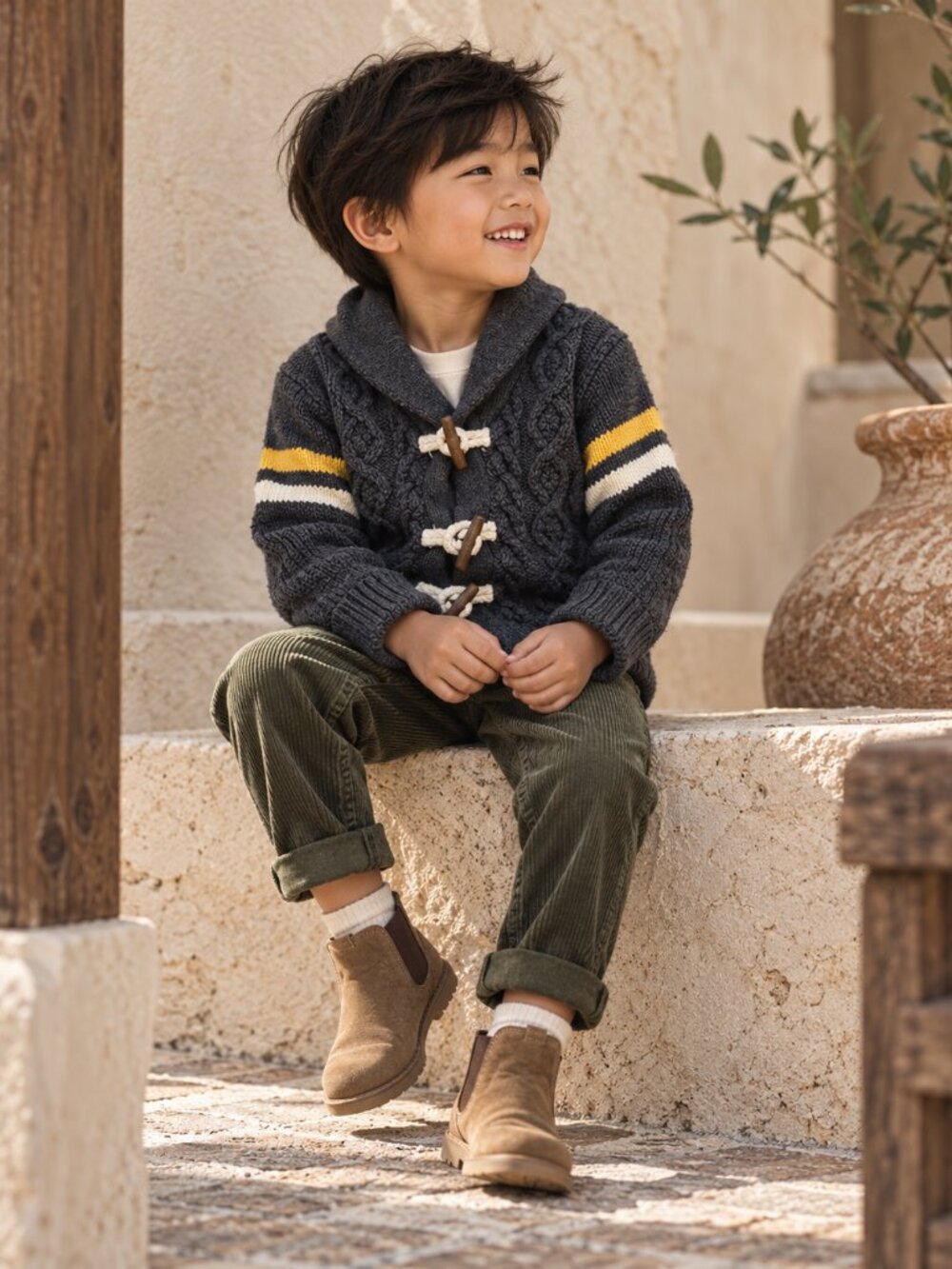 Baby Gap Boys Gray Cable Knit Shawl Collar Toggle Cardigan Sweater 3T